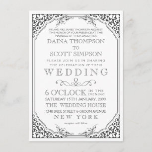 Vintage Elegant Filigree Frame Border Wedding Invitation