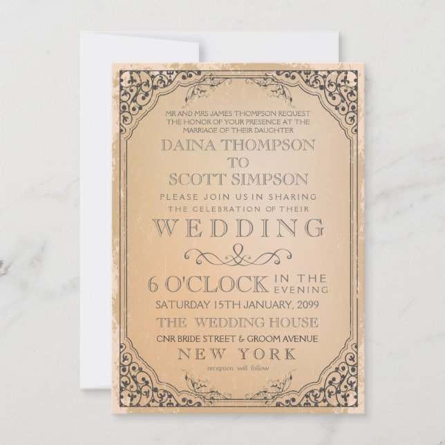 Vintage Elegant Filigree Frame Border Wedding Invitation (Front)