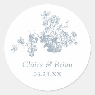Vintage Elegant Floral Bouquet in a Basket Wedding Classic Round Sticker