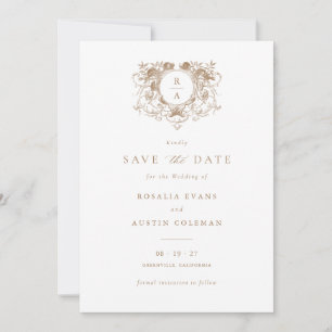 Vintage Elegant Floral Crest Wedding Save the Date Invitation