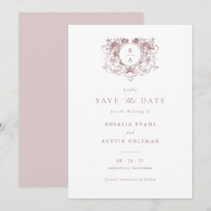 Vintage Elegant Floral Crest Wedding Save the Date Invitation
