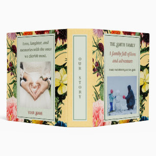Vintage Elegant Floral Custom Text Photo Yellow Binder
