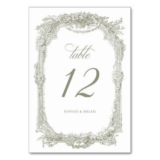 Vintage Elegant Floral Frame Ornament Sage Wedding Table Number