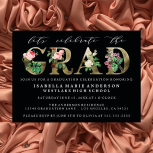 VINTAGE ELEGANT FLORAL GRADUATION PARTY INVITATION