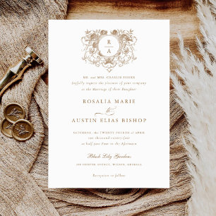 Vintage Elegant Floral Leaf Crest Monogram Wedding Invitation