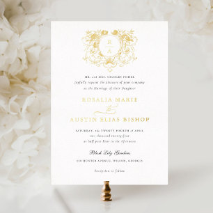 Vintage Elegant Floral Leaf Crest Wedding Gold