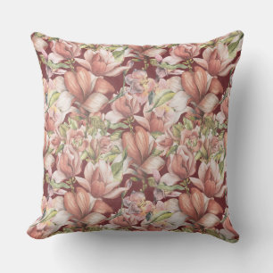 Vintage Elegant Floral Pattern Burgundy  Throw Pillow
