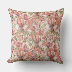 Vintage Elegant Floral Pattern Terracotta  Throw Pillow