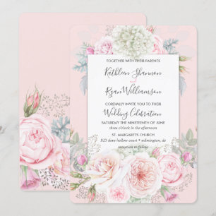 Vintage Elegant Floral Pinks Grey Any Colour Paper Invitation