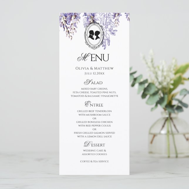 Vintage Elegant Florals Regency Wedding Menu (Standing Front)