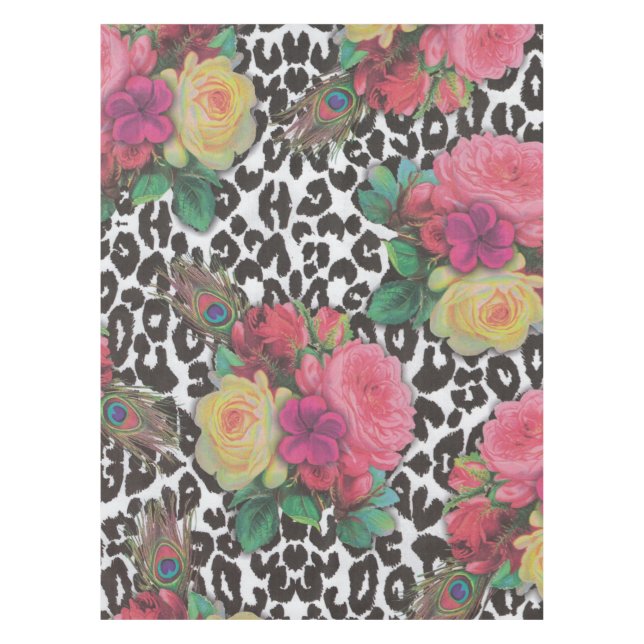 vintage elegant flowers cheetah floral Table Cloth (Front)