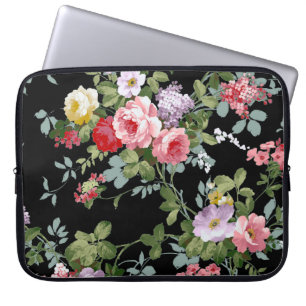 Vintage Elegant Girly Pink Red Roses Pattern Laptop Sleeve