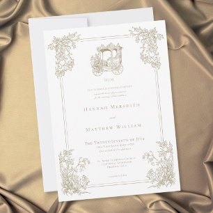 Vintage Elegant Gold Carriage Garden Wedding Invitation