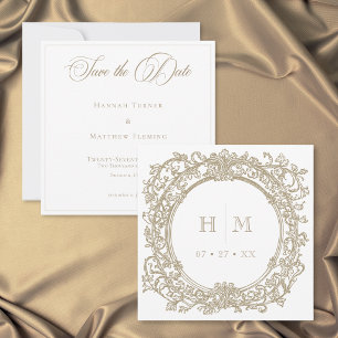 Vintage Elegant Gold Crest Garden Wedding Save The Date