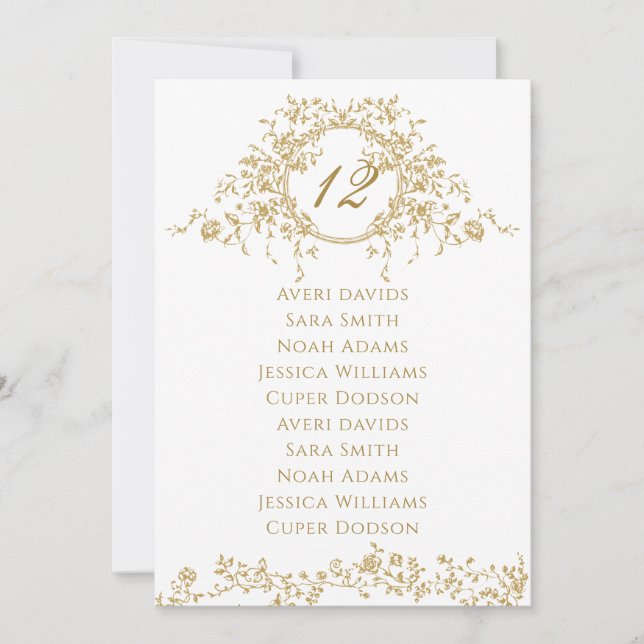 Vintage Elegant Gold Floral Wedding Seating Chart (Front)
