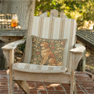 Vintage elegant Golden Retriever boho painting Outdoor Pillow