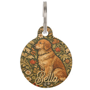 Vintage elegant Golden Retriever boho painting  Pet Tag