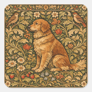 Vintage elegant Golden Retriever boho painting Square Sticker