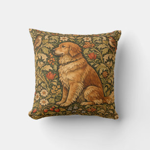Vintage elegant Golden Retriever boho painting Throw Pillow
