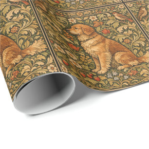 Vintage elegant Golden Retriever boho painting Wrapping Paper