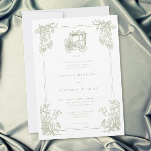 Vintage Elegant Green Carriage Garden Wedding Invitation