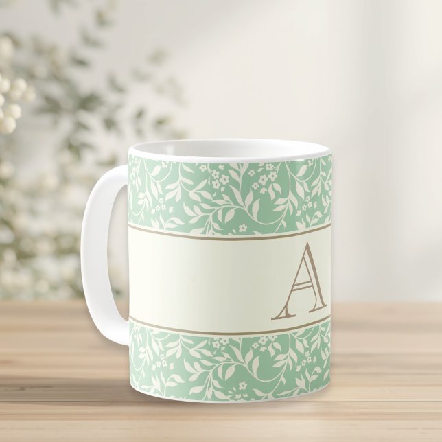 Vintage Elegant Green Floral Monogram Coffee Mug (Creator Uploaded)