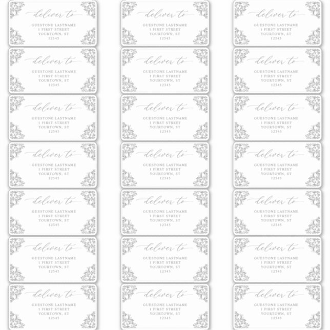 Vintage Elegant Grey Wedding Guest Address Labels (Front)