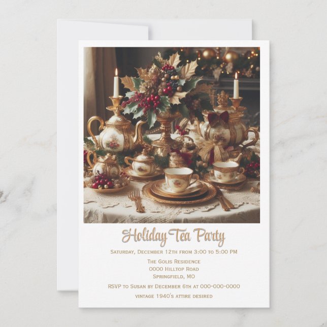 Vintage Elegant Holiday Tea Party  Invitation (Front)