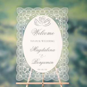 Vintage Elegant Lace Swans Calligraphy Wedding Acrylic Sign