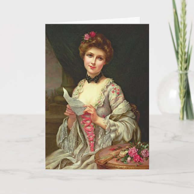 Vintage Elegant Lady & Bouquet Of Roses Card (Front)