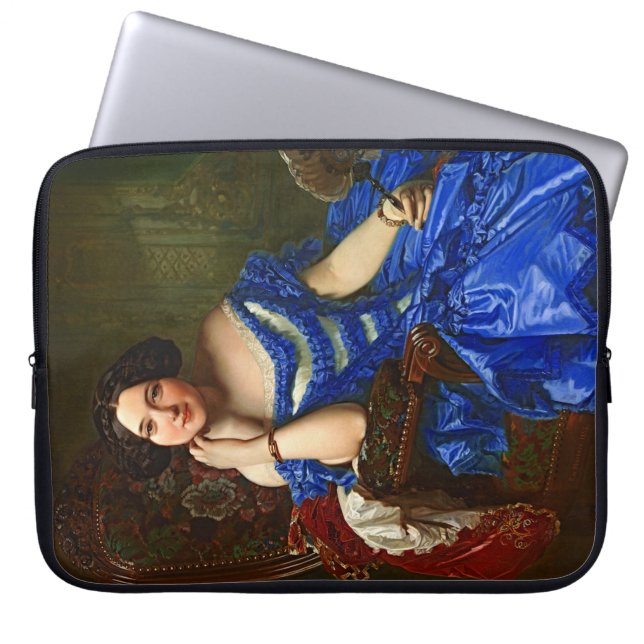 Vintage Elegant Lady In Blue Dress Laptop Sleeve (Front)