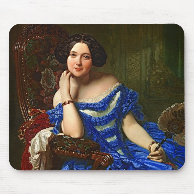 Vintage Elegant Lady In Blue Dress Mouse Pad (Front)