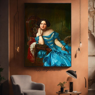 Vintage Elegant Lady In Blue Green Dress Canvas Print