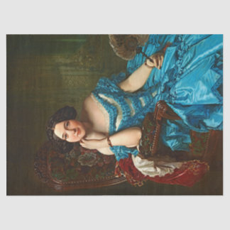 Vintage Elegant Lady In Blue Green Dress Decoupage Tissue Paper