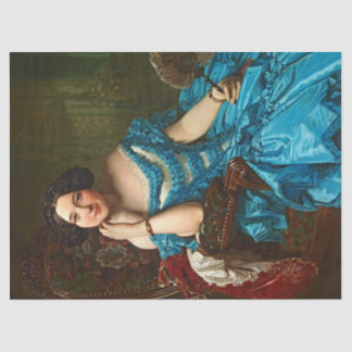 Vintage Elegant Lady In Blue Green Dress Decoupage Tissue Paper