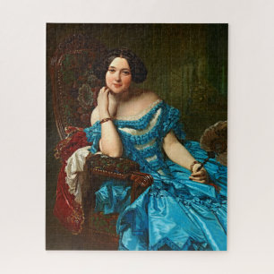 Vintage Elegant Lady In Blue Green Dress Jigsaw Puzzle