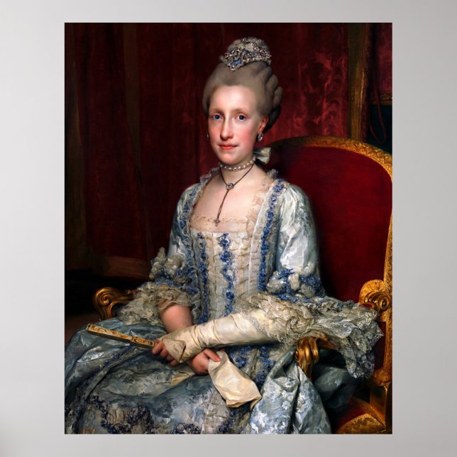 Vintage Elegant Lady In Blue Lace Silk Poster (Front)