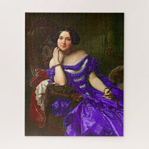 Vintage Elegant Lady In Blue Violet Dress Jigsaw Puzzle