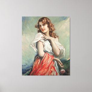 Vintage Elegant Lady With A Flower Canvas Print