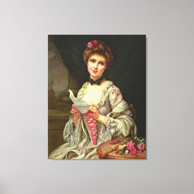 Vintage Elegant Lady With Roses Canvas Print (Front)