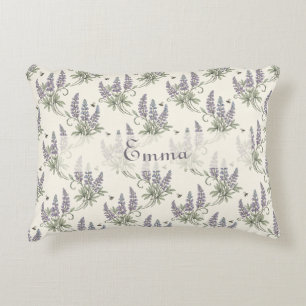 Vintage Elegant Lupine & Bees Botanical Pattern – Accent Pillow