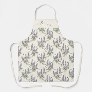 Vintage Elegant Lupine & Bees Botanical Pattern – Apron