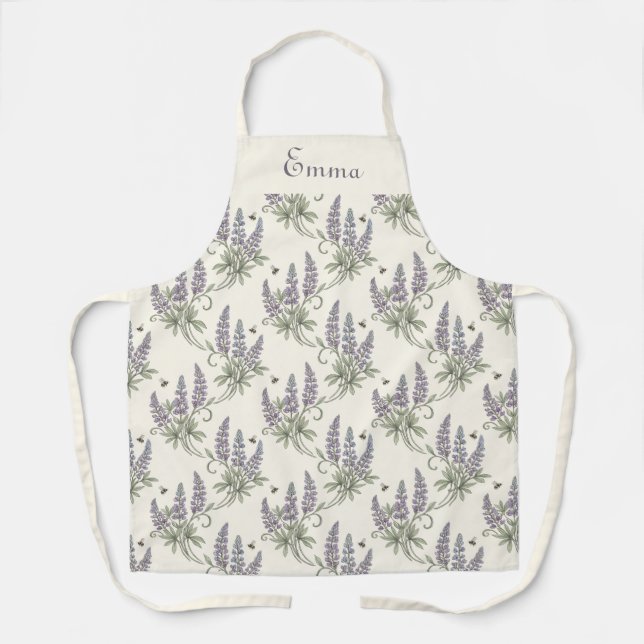 Vintage Elegant Lupine & Bees Botanical Pattern –  Apron (Front)