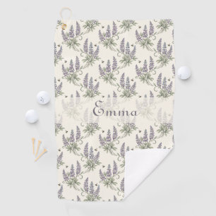 Vintage Elegant Lupine & Bees Botanical Pattern – Golf Towel