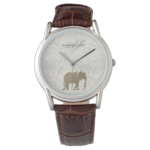 Vintage Elegant Marble Gold Elephant Monogrammed Watch