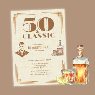 Vintage Elegant Men's Whiskey 50th Birthday Invitation
