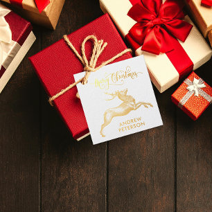 Vintage Elegant Merry Christmas Reindeer Name Favour Tags