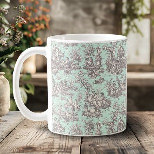Vintage Elegant Mint Grey Toile De Jouy Coffee Mug
