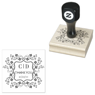 Vintage Elegant Monogram Couple Thank You Wedding Rubber Stamp