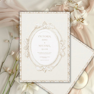 Vintage Elegant Neutral Damask Wedding Invitation